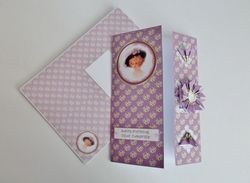 Vintage 5 x 7 purple lady tea bag folding card with matching envelope.