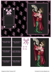A5 geisha card front with black background.