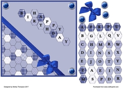 Blue hexagons card front.