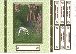 Young man walking his dog quick card.