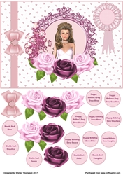 Lady in floral frame step by step card front.