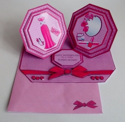 Red octagonal easel card for Birthdays and Mothers day.