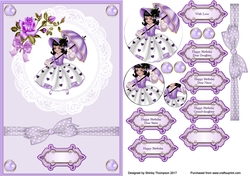 A5 parasol girl step by step card front.