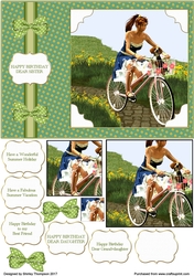 Young lady cyclist A5 card front.