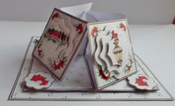 Merry Christmas quad easel card with fancy shaped pyramage.