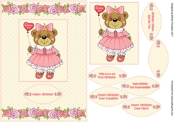 Peach and cream sweet little teddy birthday card front.