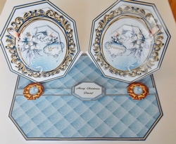 Blue octagonal double easel card & matching envelope.