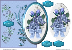 Large blue floral over the edge card front.