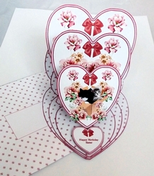 Kittens & flowers triple heart easel card and matching envelope.