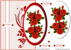 Large red floral over the edge card front.