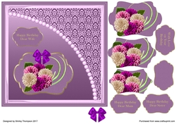 7 x 7 in purple floral step by step card front.