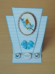 Canary triangle easel card in blue.