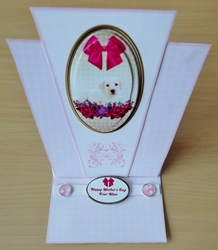 Labrador puppy triangle easel card in pink.