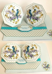 Blue and yellow octagonal double easel card with matching envelope.