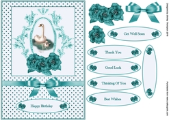 Teal floral frame A5 card front.