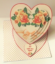 Peach & cream floral heart shaped easel card with matching envelope.