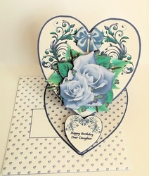 Lilac roses heart shaped easel card with decoupage and matching envelope