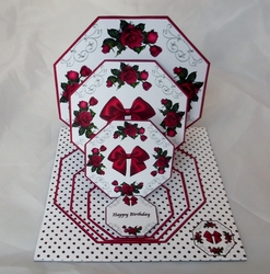 Red rose octagonal triple easel card with matching envelope
