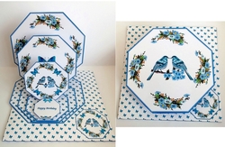 Birds octagonal triple easel card with matching envelope.