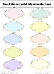 10 gold edged cloud shaped pastel coloured tags