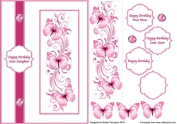 Fuschia butterfly swirls A5 card front.