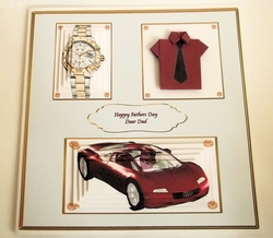 8 x 8 red and grey origami shirt card front.