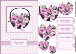 A5 pink and lilac flower basket card front