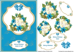 A5 blue Christmas candles card front.