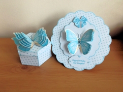 Hexagonal butterfly box and rocker card (blue)