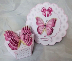 Hexagonal butterfly box and rocker card (Pink)