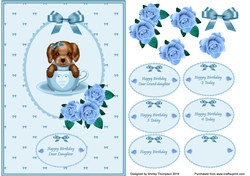 Blue A5 pup in a cup card front