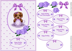 Lilac A5 pup in a cup card front