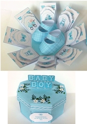 New baby boy exploding box card