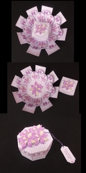 Lilac poinsettia octagonal exploding box card with gift box.