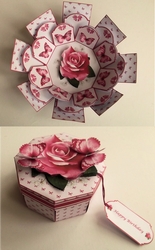 Deep pink rose & 3d butterflies exploding box card