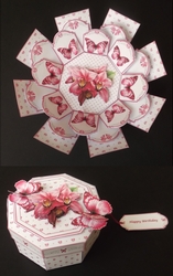 Pink orchids with 3D butterflies exploding box card