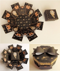 Black & gold exploding box card with gift box