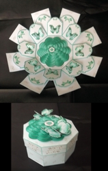 Teal flower head with 3D butterflies exploding box card.