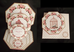 Pink floral octagonal triple easel card with matching envelope