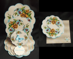 Beige floral scalloped triple easel card with matching envelope