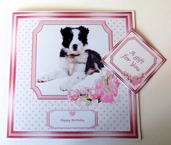 8 x 8 cute dog card front with insert and matching gift tag.