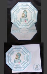 Blue cute kitten octagonal easel card with matching envelope
