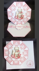 Pink cute kittens octagonal easel card with matching envelope