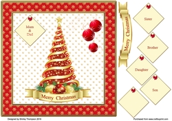 8 x 8 red and gold Christmas tree quick card front