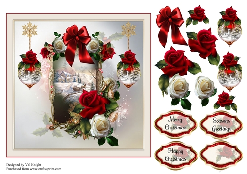 Christmas Rose Card Front With Decoupage