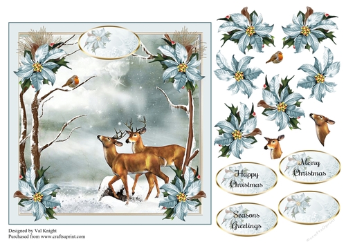 Christmas Stags Card Front With Decoupage