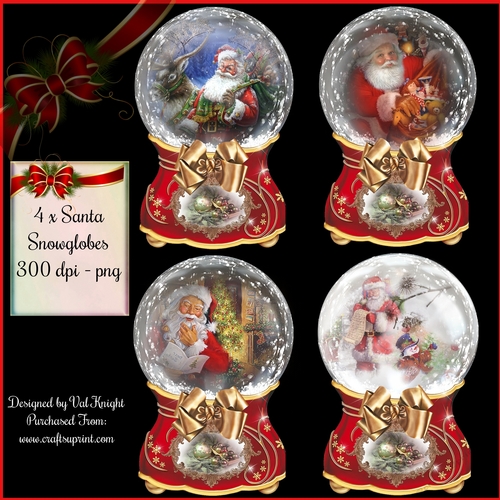 4 x Santa Christmas Snowglobes - PNG 300 dpi