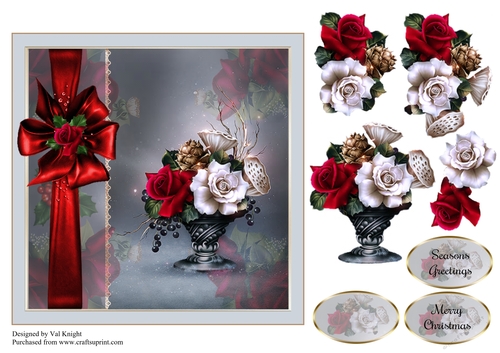 Christmas Roses Card Front With Decoupage