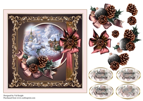 Vintage Christmas Scene Card Front With Decoupage
