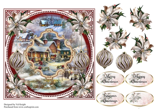 Christmas Scenic Collage Card Front With Decoupage